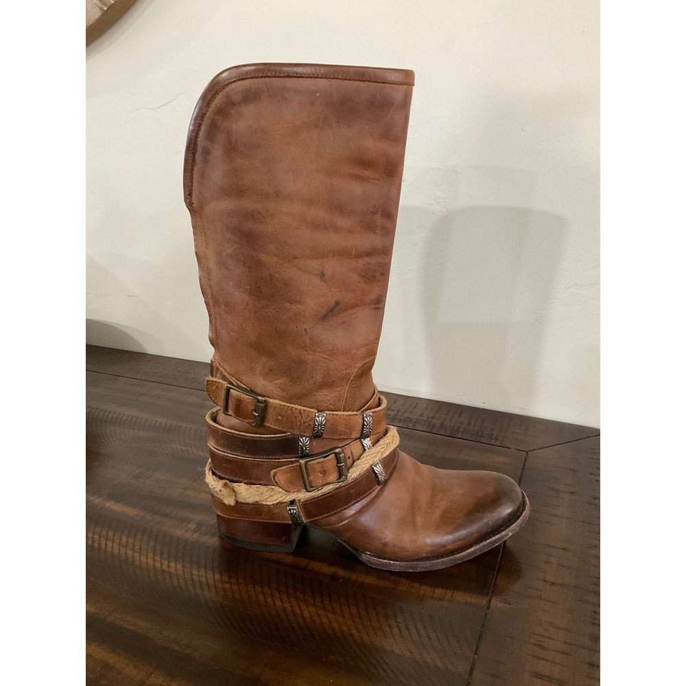 Free Bird Drove Tan Leather Harness Boots Rope Womens 7 distressed - Picture 7 of 16